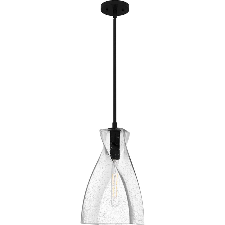 Stetson 1 Light 16" Mini Pendant, Black/Clear Seedy Glass