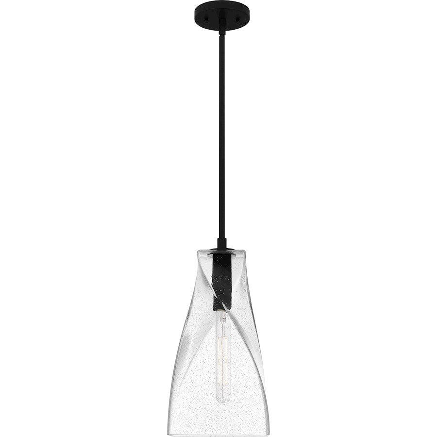 Stetson 1 Light 16" Mini Pendant, Black/Clear Seedy Glass