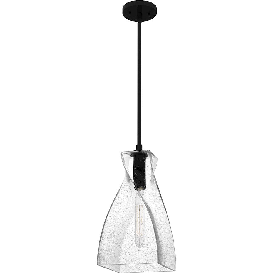 Stetson 1 Light 16" Mini Pendant, Black/Clear Seedy Glass