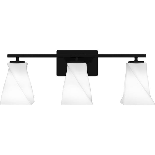 Quoizel Stetson 3 Light Bath Light, Matte Black/Opal Etched Glass - STS8624MBK