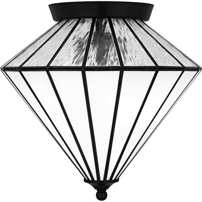 Liam 3Light Flush Mount, Matte Black/Multicolor Art Glass