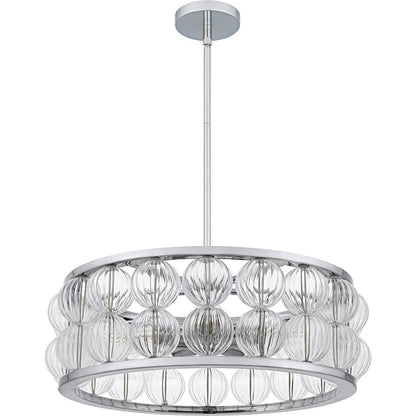 Terrarock 5Light Pendant, Polished Chrome/Clear Ribbed Glass