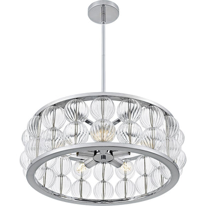 Terrarock 5Light Pendant, Polished Chrome/Clear Ribbed Glass