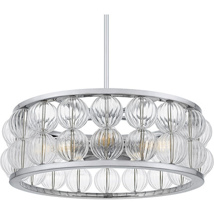 Terrarock 5Light Pendant, Polished Chrome/Clear Ribbed Glass