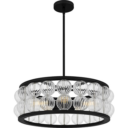 Quoizel Terrarock 5Light Pendant, Matte Black/Clear Ribbed Glass - TRK2823MBK