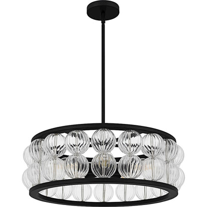 Terrarock 5Light Pendant, Matte Black/Clear Ribbed Glass