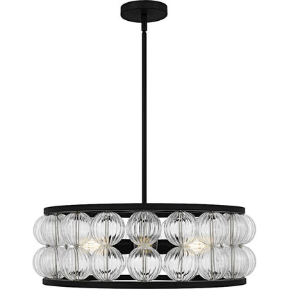 Terrarock 5Light Pendant, Matte Black/Clear Ribbed Glass