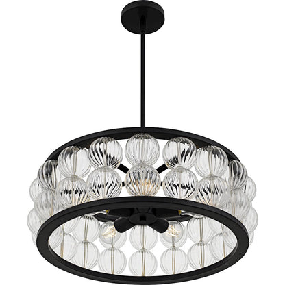 Terrarock 5Light Pendant, Matte Black/Clear Ribbed Glass