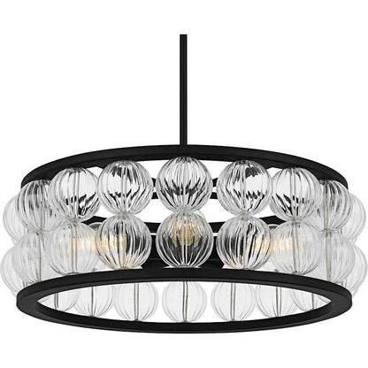 Terrarock 5Light Pendant, Matte Black/Clear Ribbed Glass