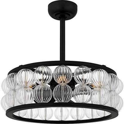 Quoizel Terrarock 4Light Fandelier, Matte Black/Clear Ribbed Glass - TRK3123MBK