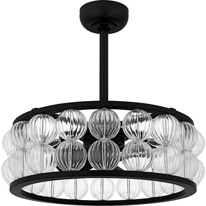 Terrarock 4Light Fandelier, Matte Black/Clear Ribbed Glass