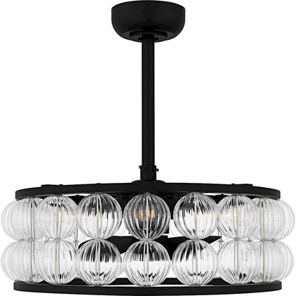 Terrarock 4Light Fandelier, Matte Black/Clear Ribbed Glass