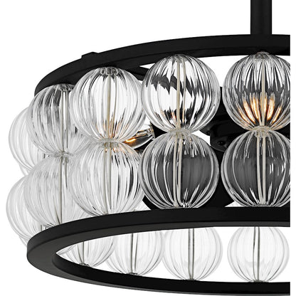 Terrarock 4Light Fandelier, Matte Black/Clear Ribbed Glass