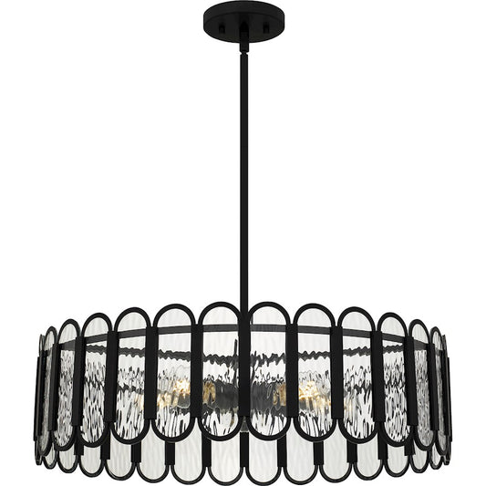 Quoizel Vera 5 Light Pendant, Matte Black/Clear Glacier Glass - VEA2824MBK