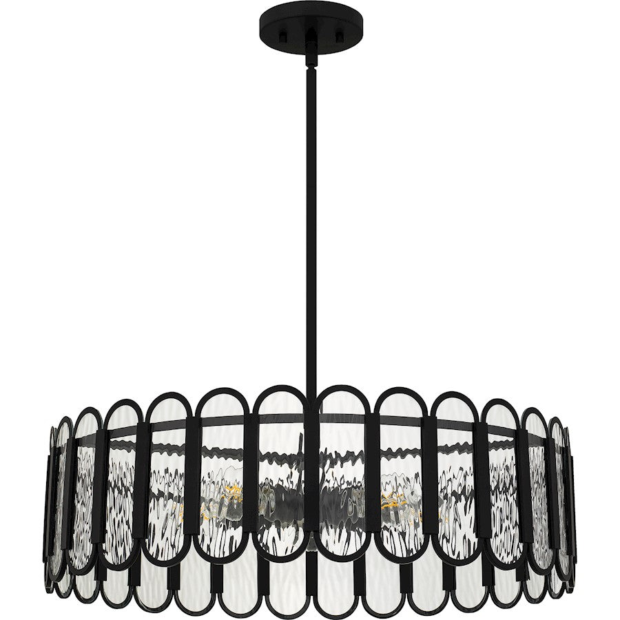 Vera 5 Light Pendant, Matte Black/Clear Glacier Glass