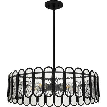 Vera 5 Light Pendant, Matte Black/Clear Glacier Glass