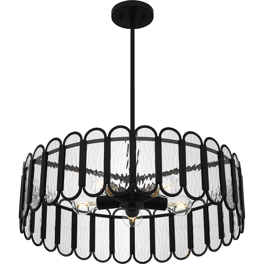 Vera 5 Light Pendant, Matte Black/Clear Glacier Glass