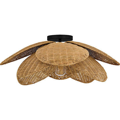 Willa 1Light Semi-Flush Mount, Matte Black/Rattan