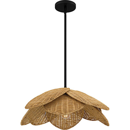 Willa 1Light Pendant, Matte Black/Rattan
