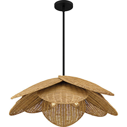 Willa 4Light Pendant, Matte Black/Rattan