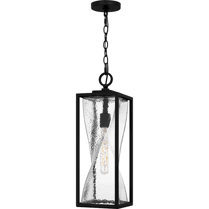 Zarah 1Light Mini Pendant, Matte Black/Clear Hammered Glass