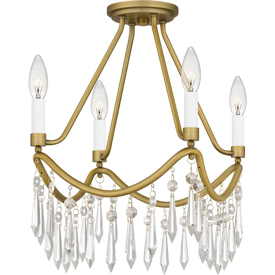 Airedale 4 Light Semi-Flush Mount, Aged Brass