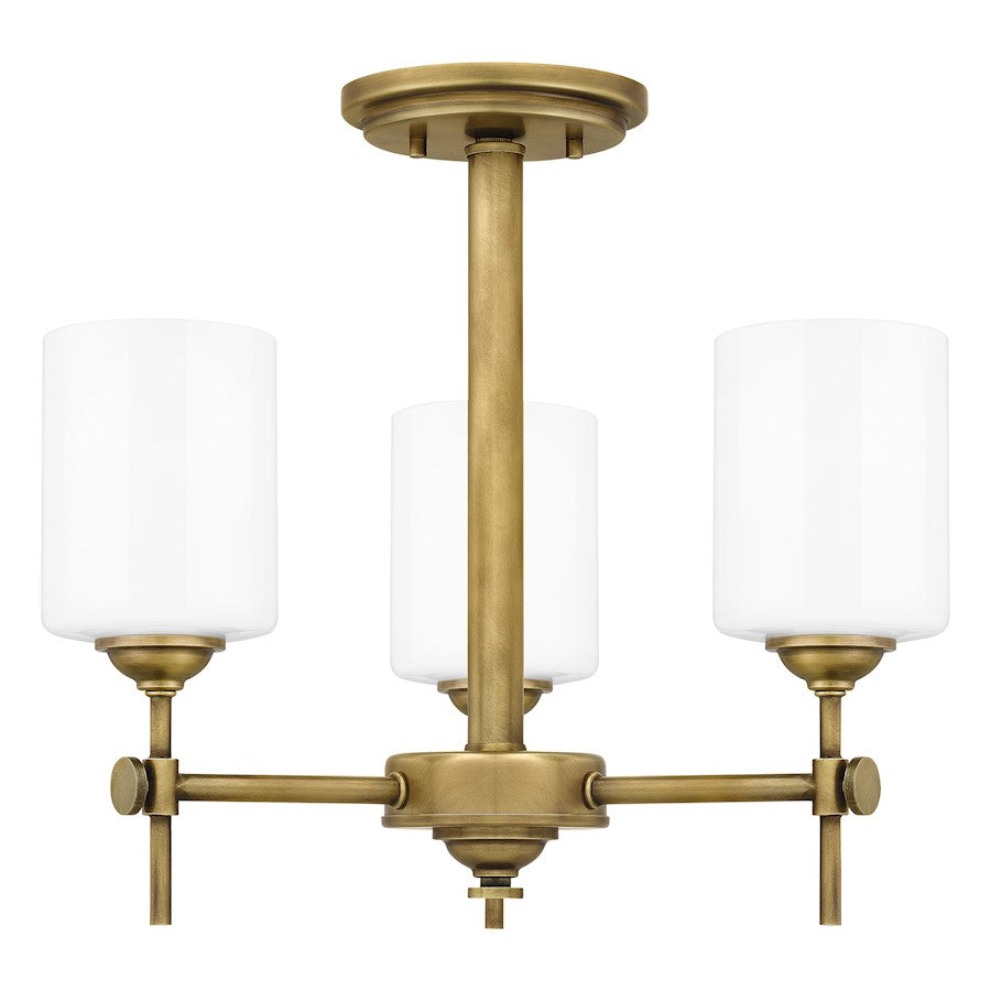 Quoizel Aria 3 Light Semi-Flush Mount, Weathered Brass/Opal - ARI1717WS