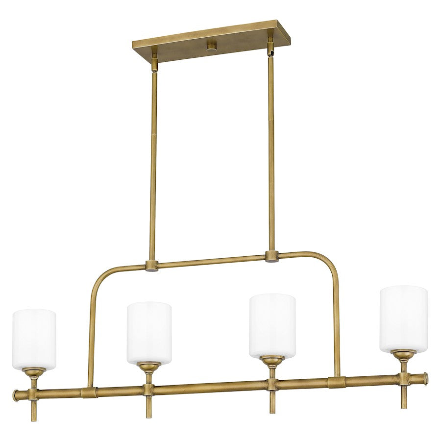 Quoizel Aria 4 Light Chandelier Light, Weathered Brass/Opal - ARI438WS