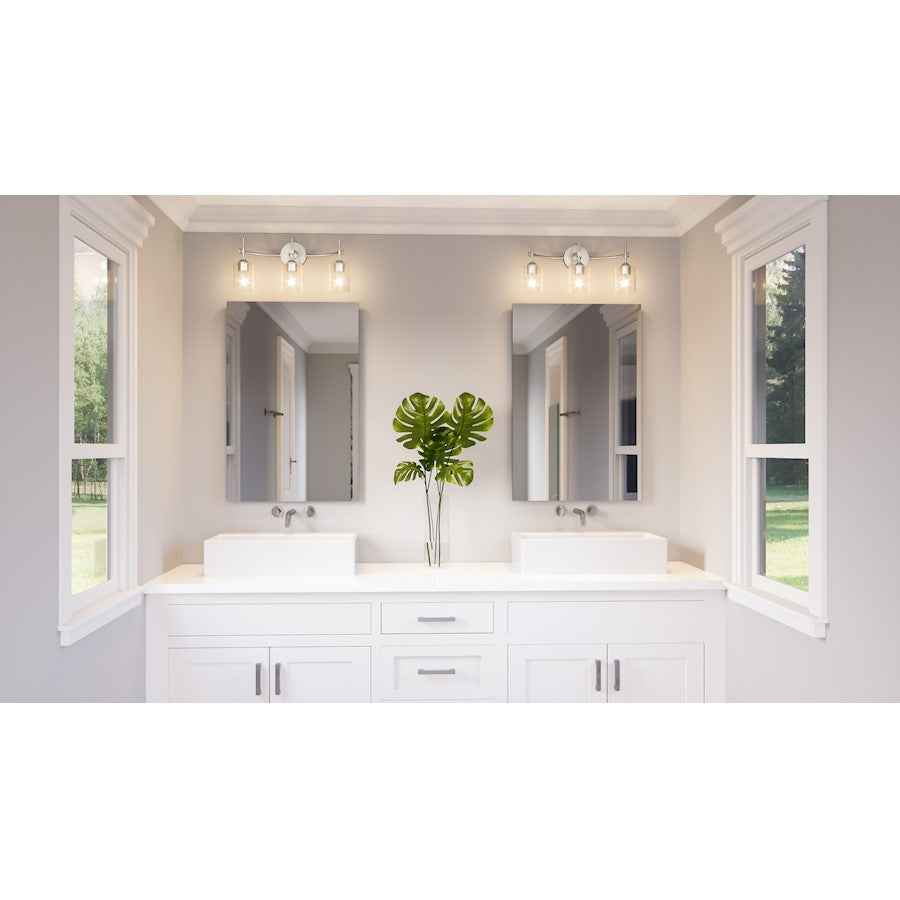 Aria 3 Light Bath Vanity, Brushed Nickel/Clear