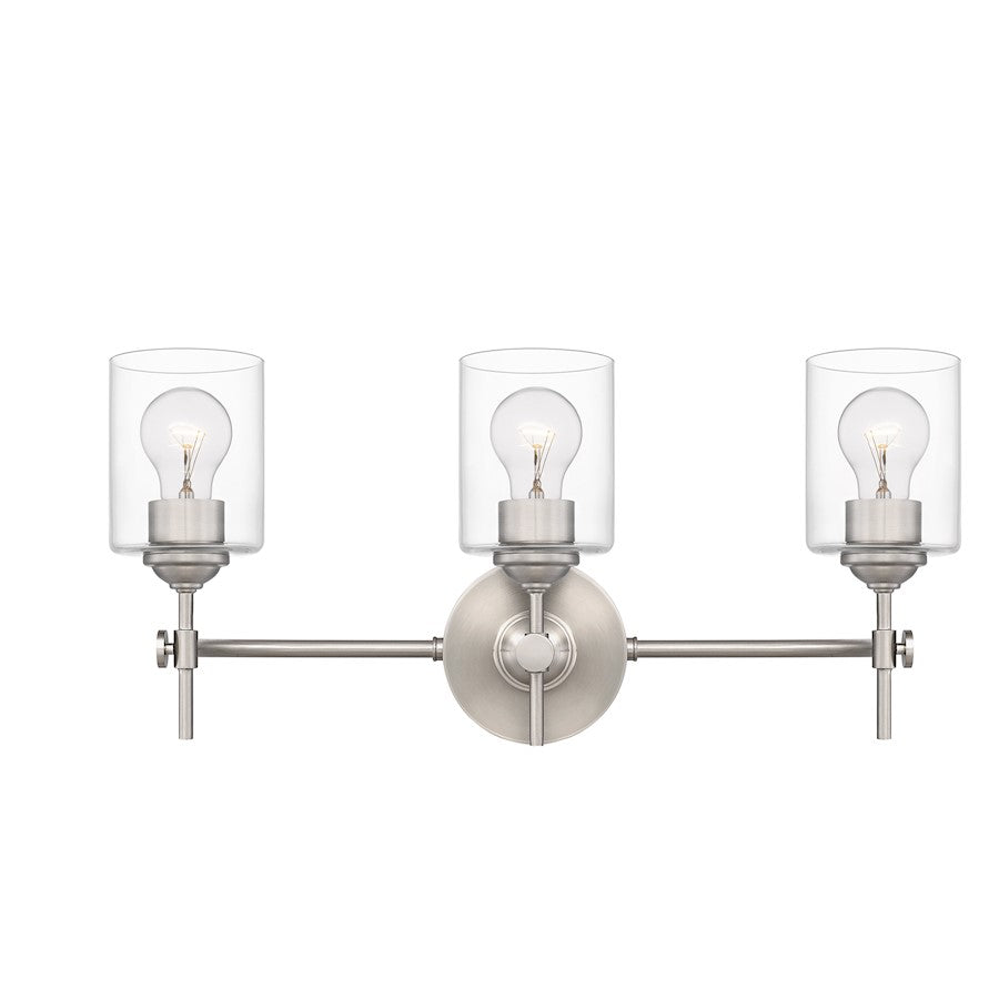 Aria 3 Light Bath Vanity, Brushed Nickel/Clear