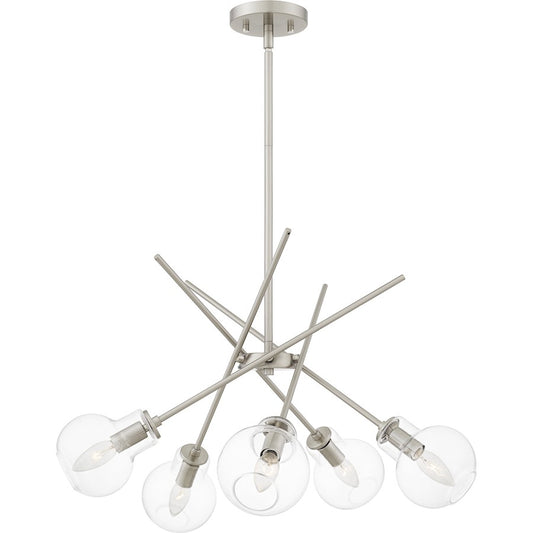 Quoizel Asha 5 Light Chandelier, Brushed Nickel/Clear - ASA5026BN