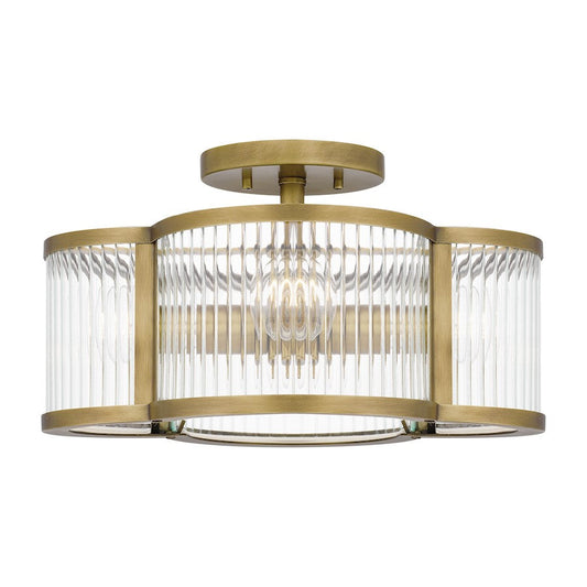 Aster 4 Light Semi-Flush Mount, Clear Ribbed