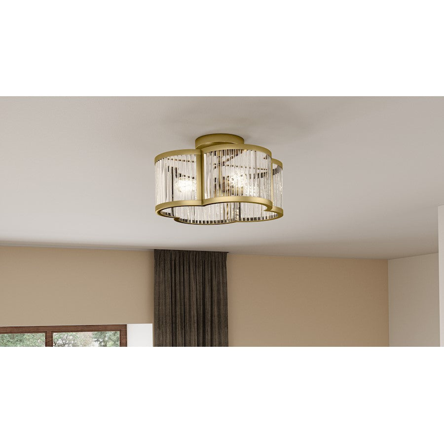 Aster 4 Light Semi-Flush Mount, Clear Ribbed