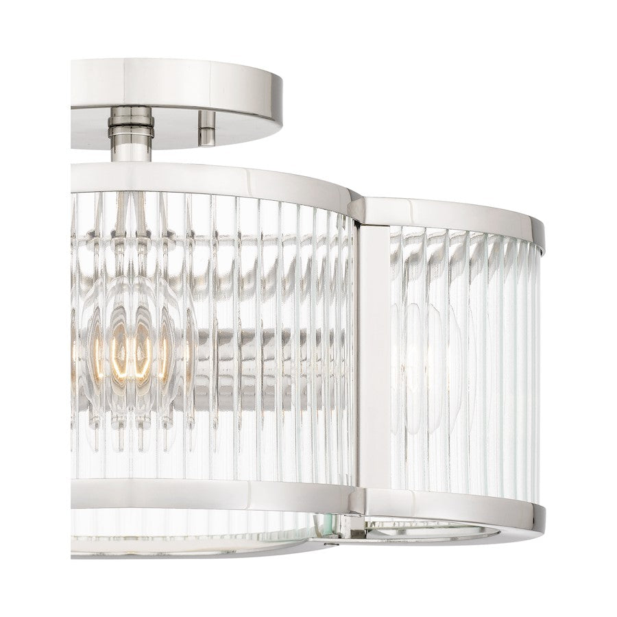 Aster 4 Light Semi-Flush Mount, Clear Ribbed