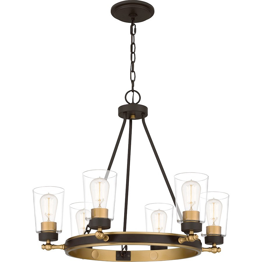 Atwood 6 Light Chandelier, Old Bronze/Clear