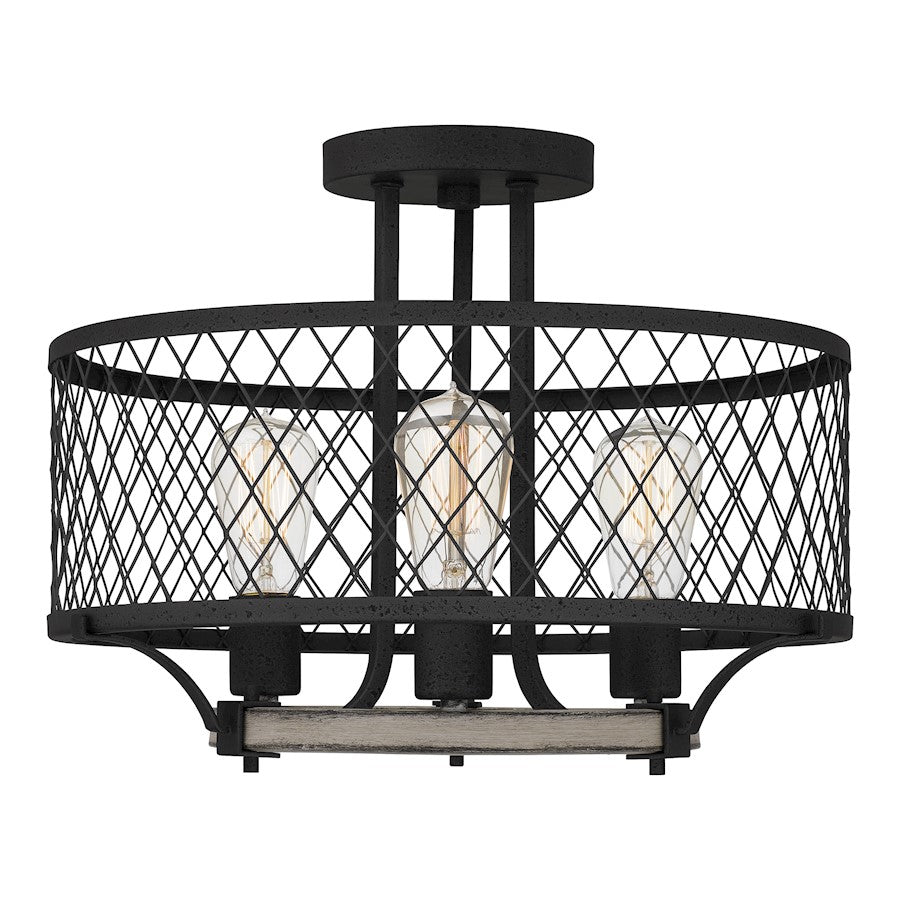 Benton 3 Light Semi-Flush Mount, Distressed Iron