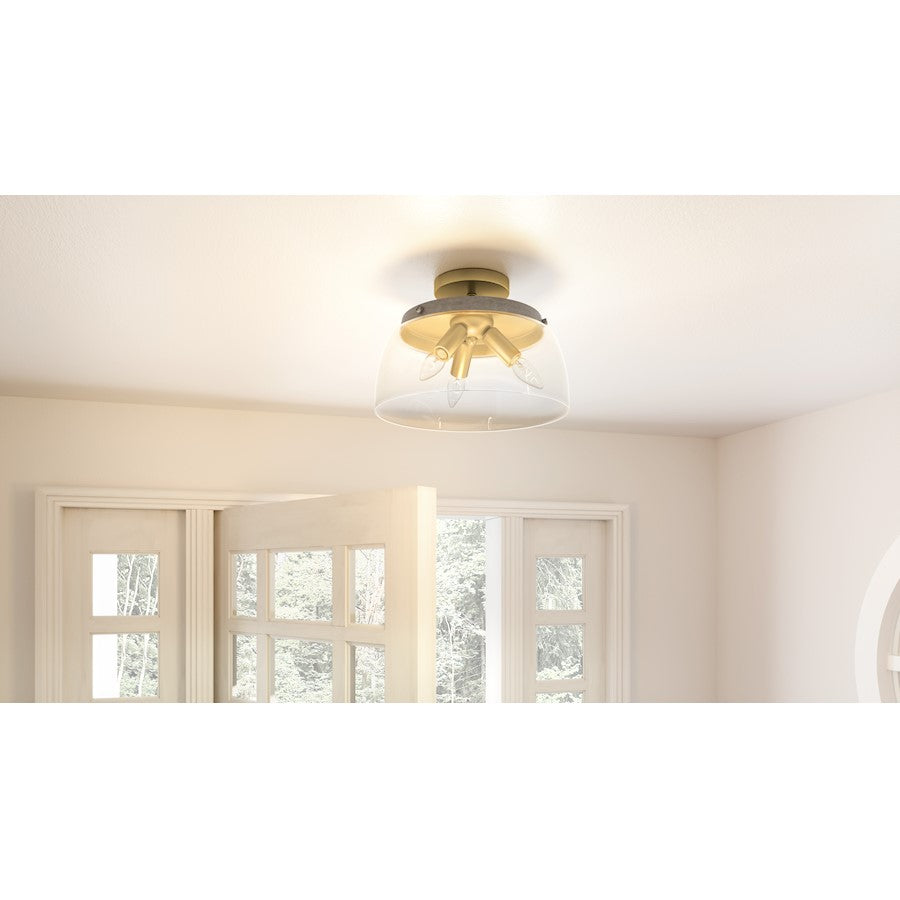 Burkett 3 Light Semi-Flush Mount, Light Gold/Clear