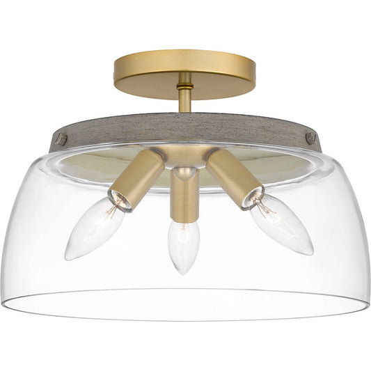 Burkett 3 Light Semi-Flush Mount, Light Gold/Clear