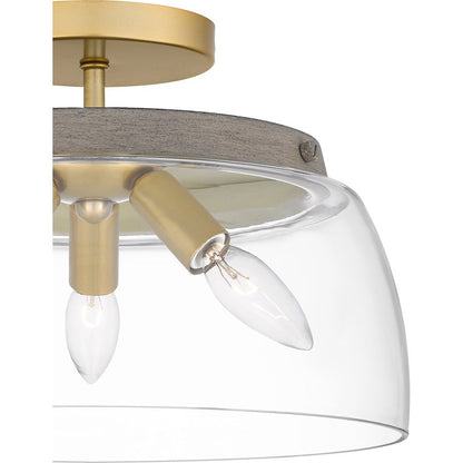 Burkett 3 Light Semi-Flush Mount, Light Gold/Clear