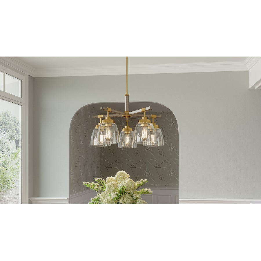 Burkett 5 Light Chandelier, Light Gold/Clear