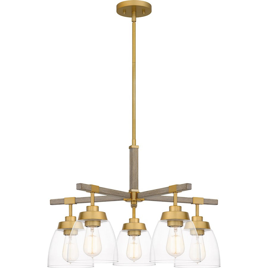 Burkett 5 Light Chandelier, Light Gold/Clear