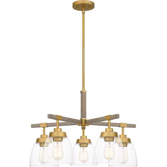 Burkett 5 Light Chandelier, Light Gold/Clear