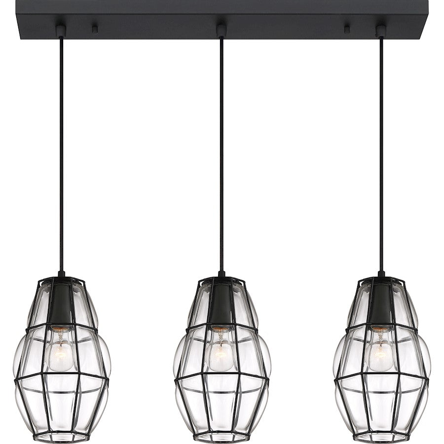 Quoizel Blythe Linear 3 Light Chandelier, Earth Black/Clear Glass - BLH330EK