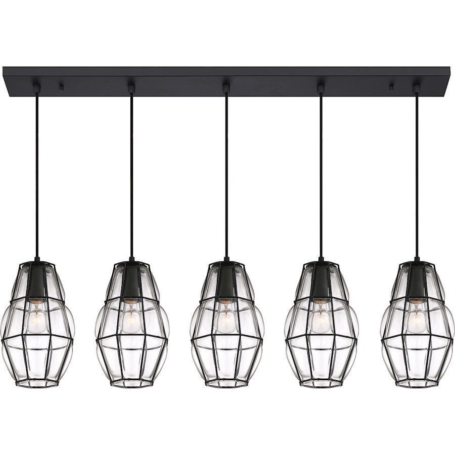 Quoizel Blythe Linear 5 Light Chandelier, Earth Black/Clear Glass - BLH544EK