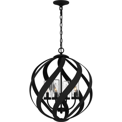 Blacksmith 4 Light Outdoor Pendant, Earth Black/Clear Seedy