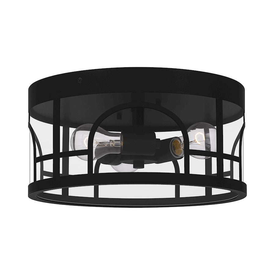 Brampton 3 Light Flush Mount, Matte Black/Clear