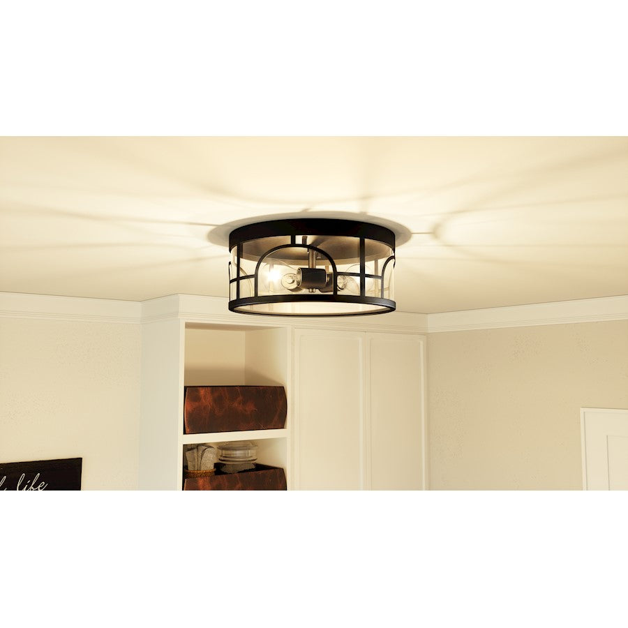 Brampton 3 Light Flush Mount, Matte Black/Clear