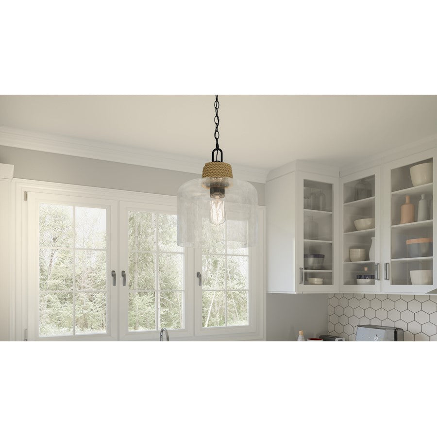 Quoizel Baltic 1 Light Mini Pendant, Matte Black/Clear Water - BTC1512MBK