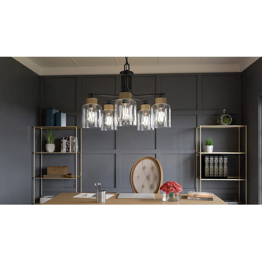 Quoizel Baltic 5 Light Chandelier, Matte Black/Clear Water - BTC5025MBK