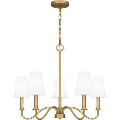 Beatty 5 Light Chandelier, Aged Brass/White Parchment